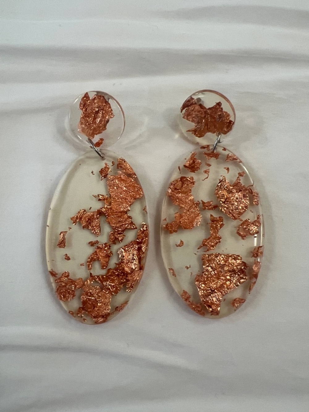 Clear Resin Drop Earrings with Rose Gold Flakes